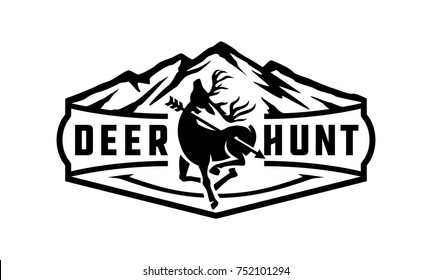 Deer Hunting Badge Logo With A Combination Of Mountain