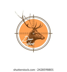 Deer hunting club emblem. Vintage label, badge, logo. Vector illustration