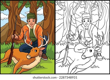 Deer Hunting Coloring Page Colored Illustration