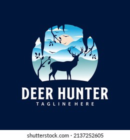 Deer hunting logo design vector
