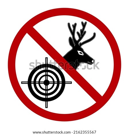 Deer hunting is prohibited. Red round prohibition sign, vector illustration