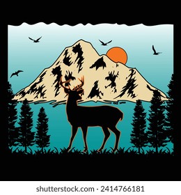 Deer hunting retro. design, Streetwear T-shirt Designs Artwork Set, Graffiti Vector Collection for Apparel and Clothing Print.