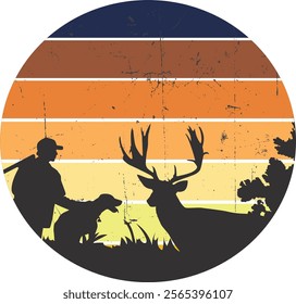 Deer Hunting Retro Tee Design Vector