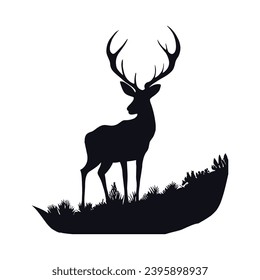 Silhouette de caza de venados. Querida ilustración del vector de caza.