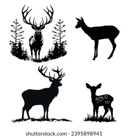 Deer Hunting Silhouette. Dear Hunting Vector Illustration.