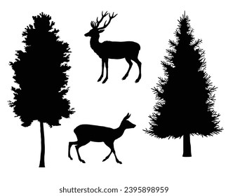Deer Hunting Silhouette. Dear Hunting Vector Illustration.