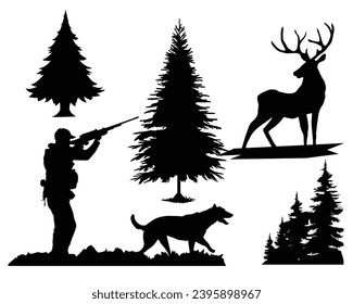 Silhouette de caza de venados. Querida ilustración del vector de caza.