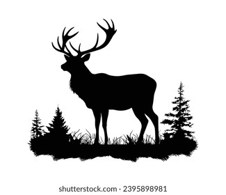 Deer Hunting Silhouette. Dear Hunting Vector Illustration.