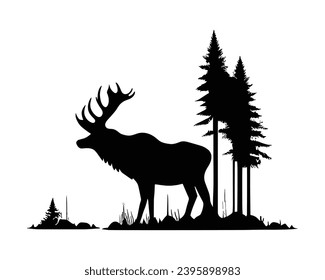 Deer Hunting Silhouette. Dear Hunting Vector Illustration.
