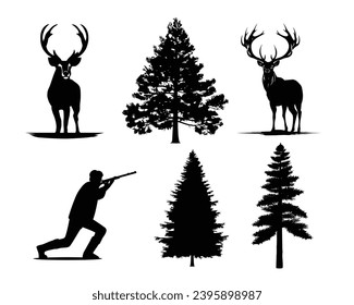 Deer Hunting Silhouette. Dear Hunting Vector Illustration.