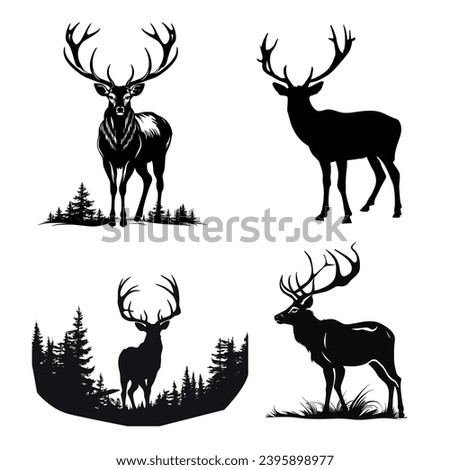 Deer Hunting Silhouette. Dear Hunting Vector Illustration.