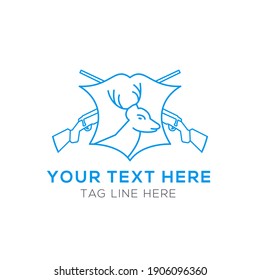 Deer hunting vector logo design in blue color template 