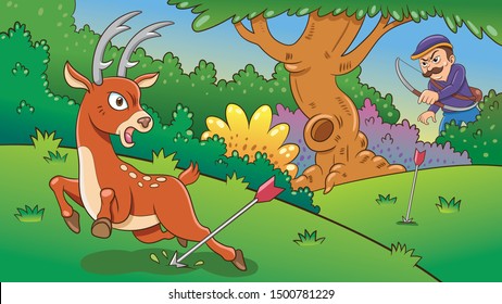 deer and hunting,vector illustration. Aspect ratio 16:9