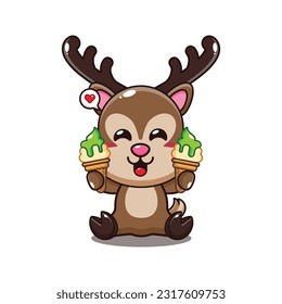 deer with ice cream cartoon vector illustration.