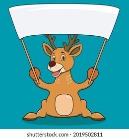 Deer Icon With Big Blank Banner , Blue  Colors Background, Mascot, Icon, Character or Logo, Vector and Illustration.