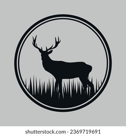 Icono de ciervo. Silueta negra. Vector de fondo gris.