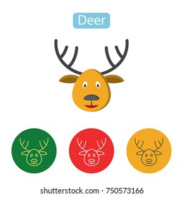 Deer icon. Christmas reindeer image. Christmas decoration icon or logo in modern flat style. Outline and flat pictograms for web site design and mobile apps. Winter holidays vector illustration.