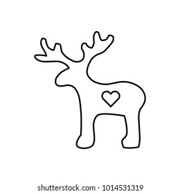 Deer icon with drawing of heart, isolated. Animal thin line design. Vector. Outline icon on white background. Flat style illustration.