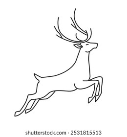 Deer icon drawn in linear style. Flat vector illustration on white background