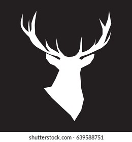 Deer icon. Flat design. White and black. Vector illustration.