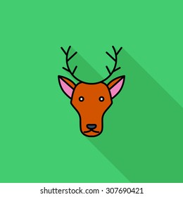 Deer icon. Flat vector related icon with long shadow for web and mobile applications. It can be used as - logo, pictogram, icon, infographic element. Vector Illustration.