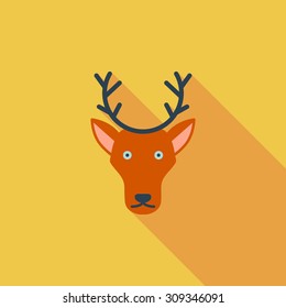 Deer icon. Flat vector related icon with long shadow for web and mobile applications. It can be used as - logo, pictogram, icon, infographic element. Vector Illustration.