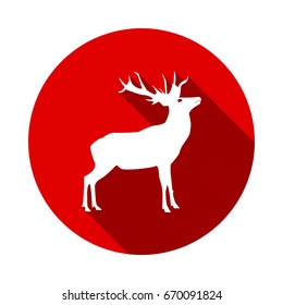 Deer Icon. Isolated on red background with long shadow