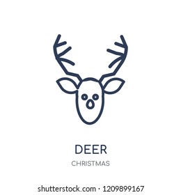 Deer icon. Deer linear symbol design from Christmas collection. Simple outline element vector illustration on white background.