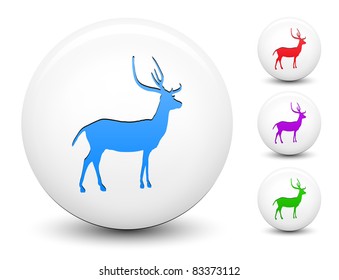 Deer Icon on Round White Button Collection Original Illustration