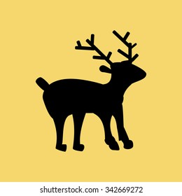 Deer icon on the yellow background. Vector illustration.