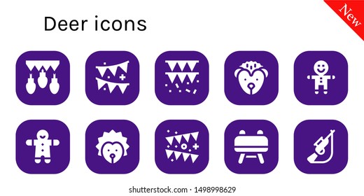deer icon set. 10 filled deer icons.  Collection Of - Garlands, Garland, Hedgehog, Gingerbread, Buck, Hunting