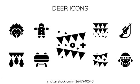 deer icon set. 9 filled deer icons.  Simple modern icons such as: Garland, Buck, Gingerbread, Garlands, Hedgehog, Hipster, Hunting