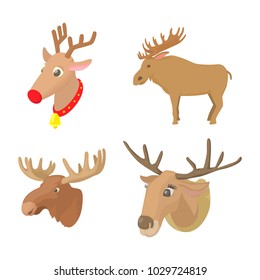 Deer icon set. Cartoon set of deer vector icons for web design isolated on white background