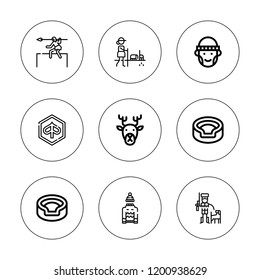 Deer icon set. collection of 9 outline deer icons with animal, deer, hipster, hunt, hunter, piaggio, safari icons. editable icons.