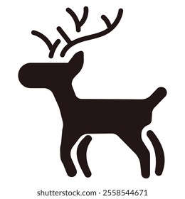 Deer icon. Silhouette, reindeer, deer, antlers, simple design, black and white, stylized icon, minimalist, vector graphic, clean lines, holiday symbol.