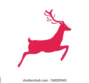 Deer icon symbol of New Year holidays vector illustration isolated on white. Red reindeer profile, running animal with luxury horns side view