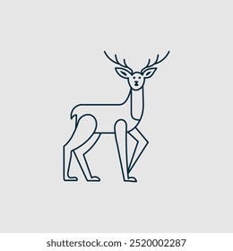 Deer icon thin line for web and mobile, modern minimalistic flat design. Vector icon with dark grey outline and offset colour on light grey background