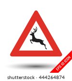 Deer icon. Wild animals road sign. Vector illustration of triangular sign for wild animals traffic sign isolated on white background.