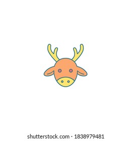 Deer icon. Winter icon. Simple, flat, outline, color.