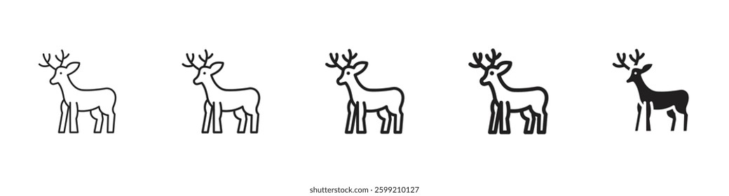 Deer icons in black outline, solid and colored style