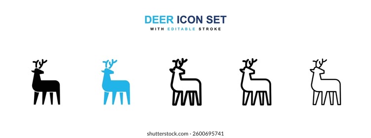 Deer icons graphics set in black and blue colors