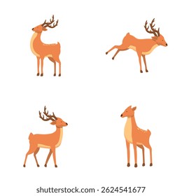Deer icons set cartoon vector. Cute spotted forest deer. Wild nature