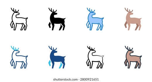 Deer icons set multiple style collection. Editable stroke 

