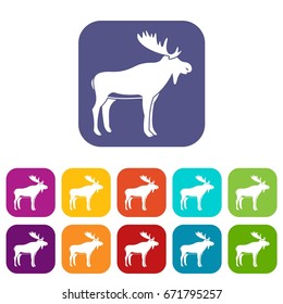 Deer icons set vector illustration in flat style In colors red, blue, green and other