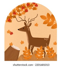 una ilustración de ciervos en otoño
