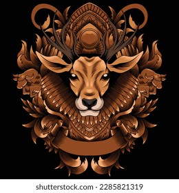 deer illustration with baroque ornament