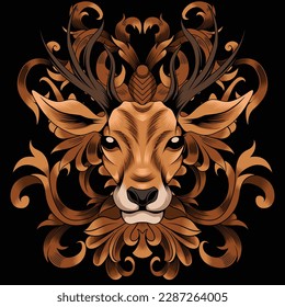 deer illustration with baroque ornament