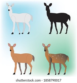 deer illustration black and white, silhouette, mono color and realistic