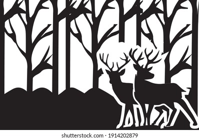 deer illustration clipart  decal sticker landscape silhouette black and white