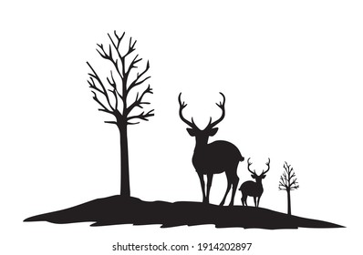 deer illustration clipart  decal sticker landscape silhouette black and white